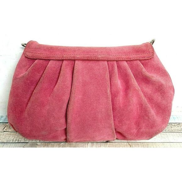 Ann Taylor DUST PINK GENUINE LEATHER SUEDE CHAIN STRAP SHOULDER BAG HANDBAG BOHO - Picture 5 of 11